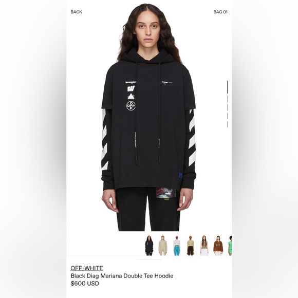 Off-White Black Diag Mariana Double Tee Hoodie XXS